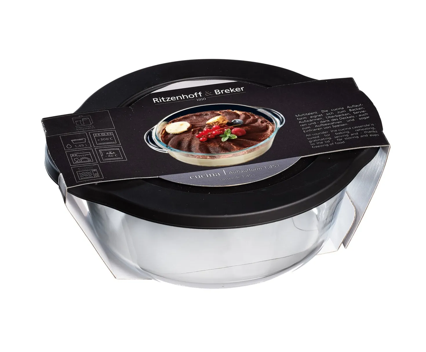 Auflaufform Cucina | 23 x 19 x 8 cm | 1,45 Liter | mit Deckel