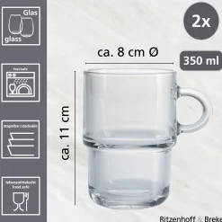 Becher-Set Americano | 2-teilig | 350 ml | stapelbar | hitzebeständiges Glas