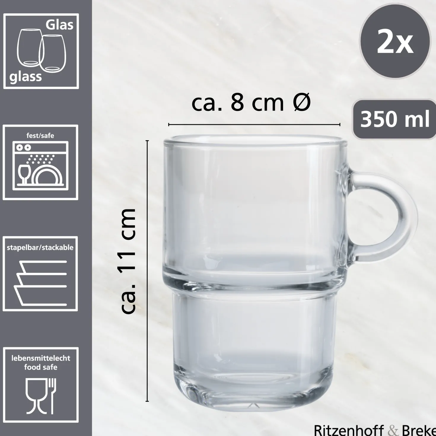 Becher-Set Americano | 2-teilig | 350 ml | stapelbar | hitzebeständiges Glas