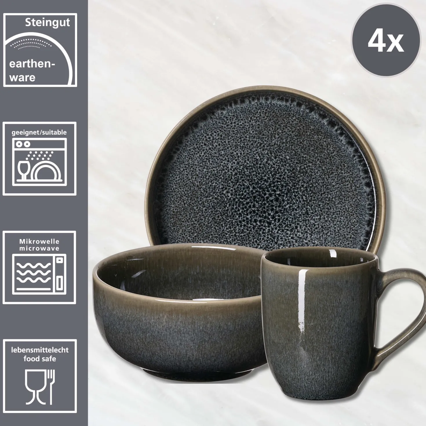 Frühstücksservice Eda | 12-teilig | schiefer