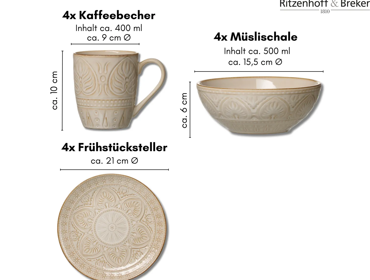 Frühstücksservice Omara | 12-teilig | beige