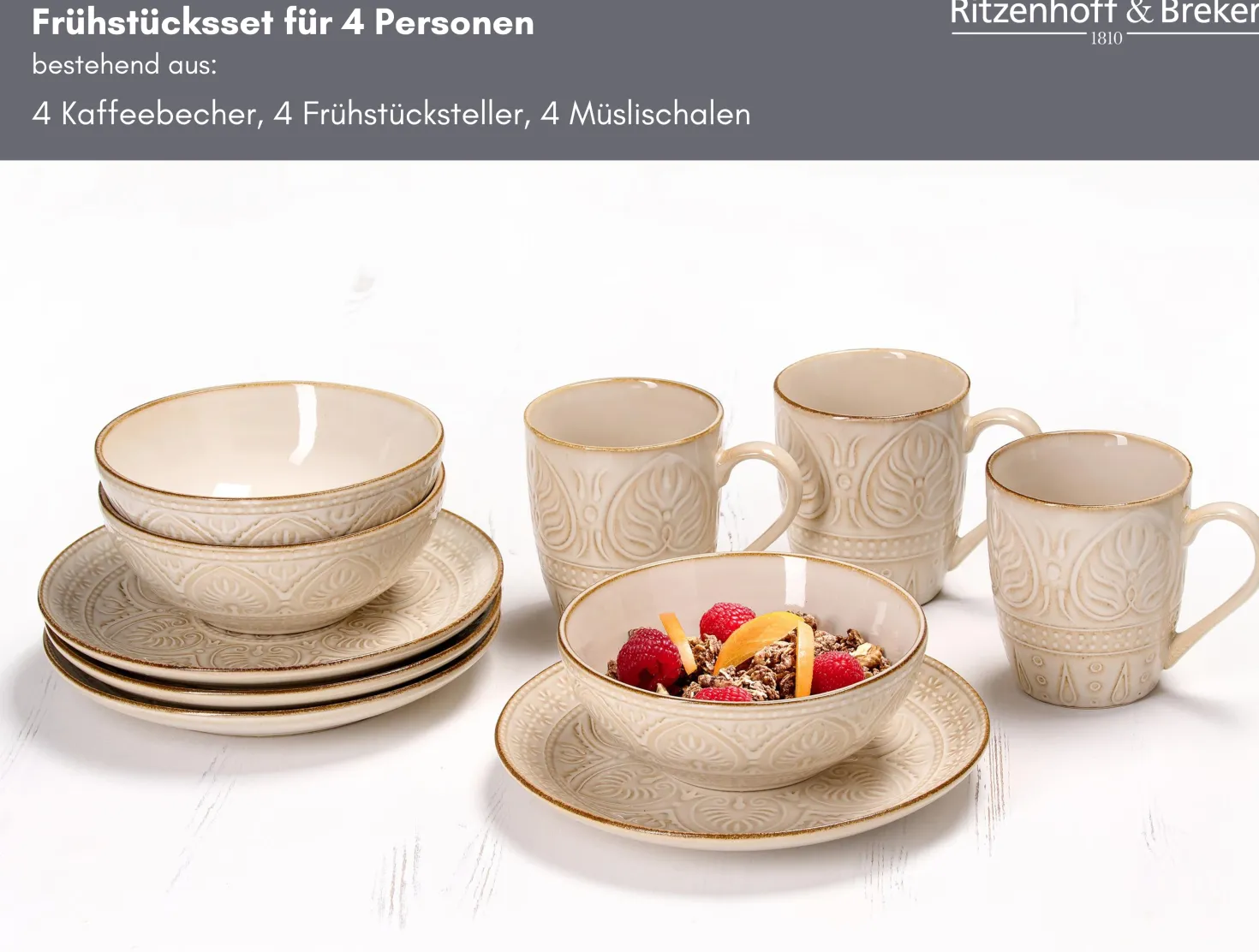 Frühstücksservice Omara | 12-teilig | beige