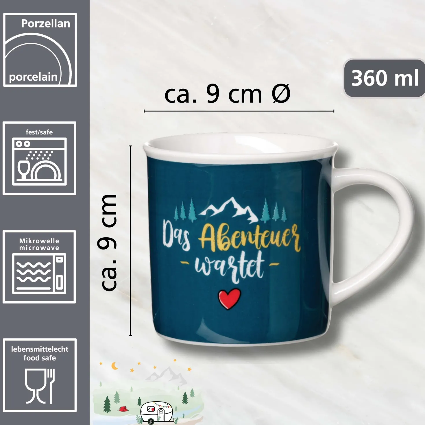 Kaffeebecher Camping Abenteuer | 360 ml | blau