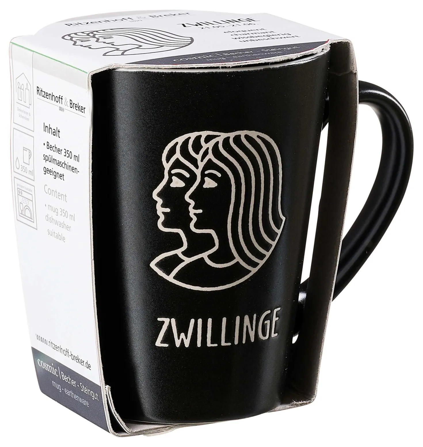Kaffeebecher Cosmic Zwillinge | 350 ml | schwarz
