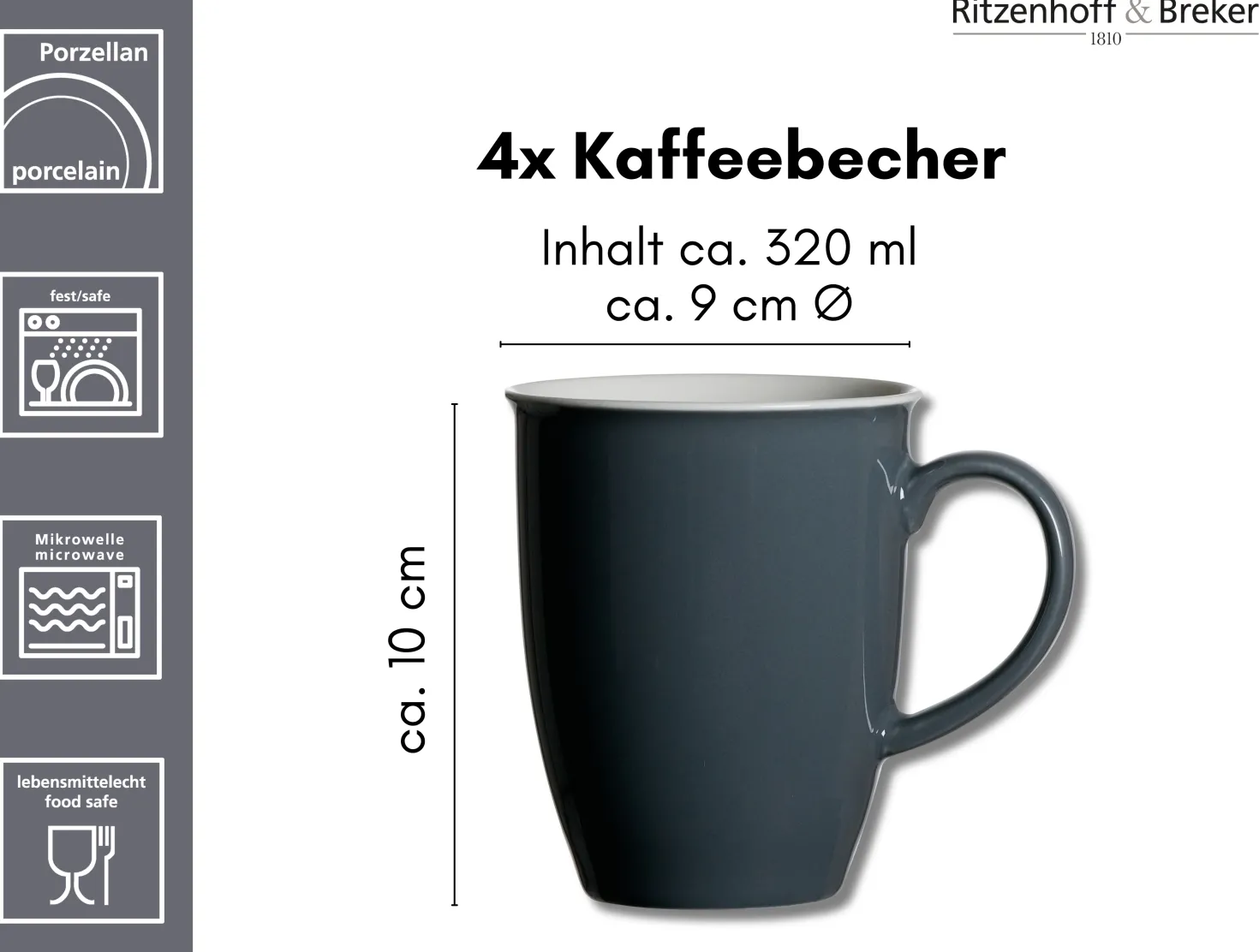 Kaffeebecher-Set Doppio | 4-teilig | 320 ml | anthrazit