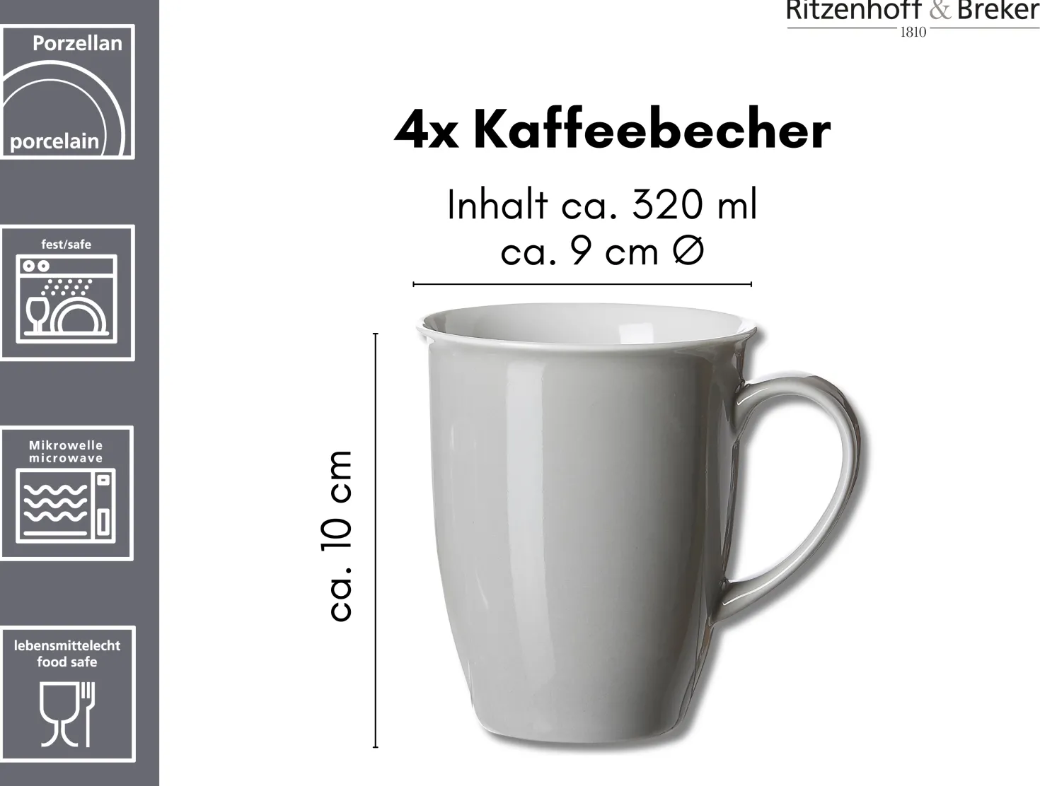 Kaffeebecher-Set Doppio | 4-teilig | 320 ml | grau