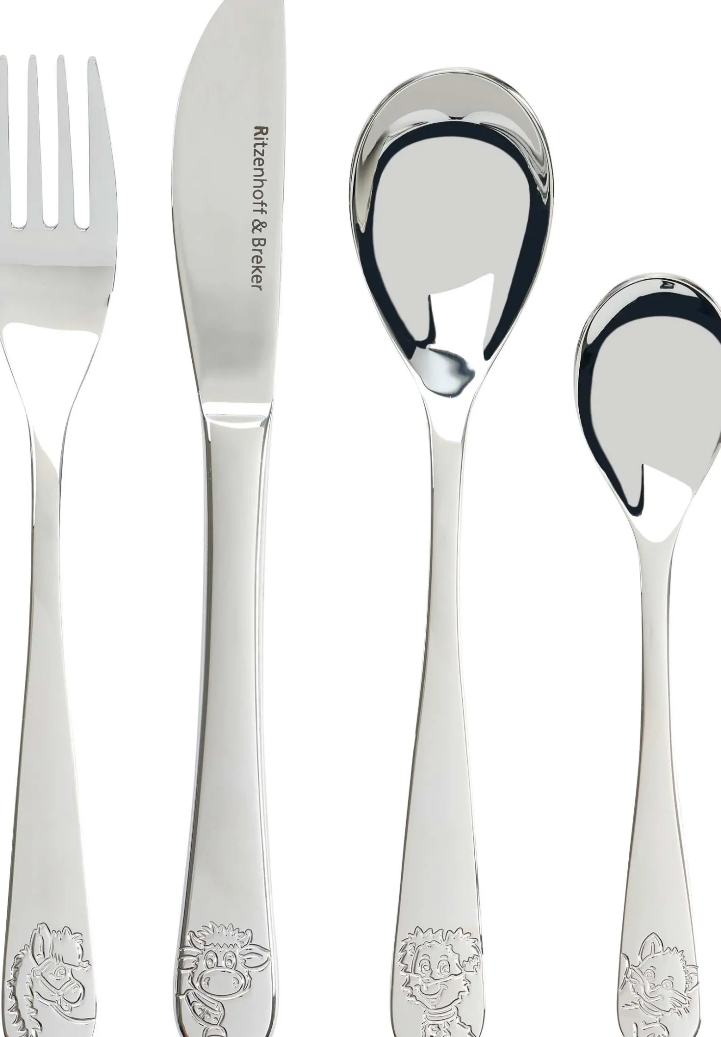 Kinderbesteck-Set Hoftiere | 4-teilig | silber