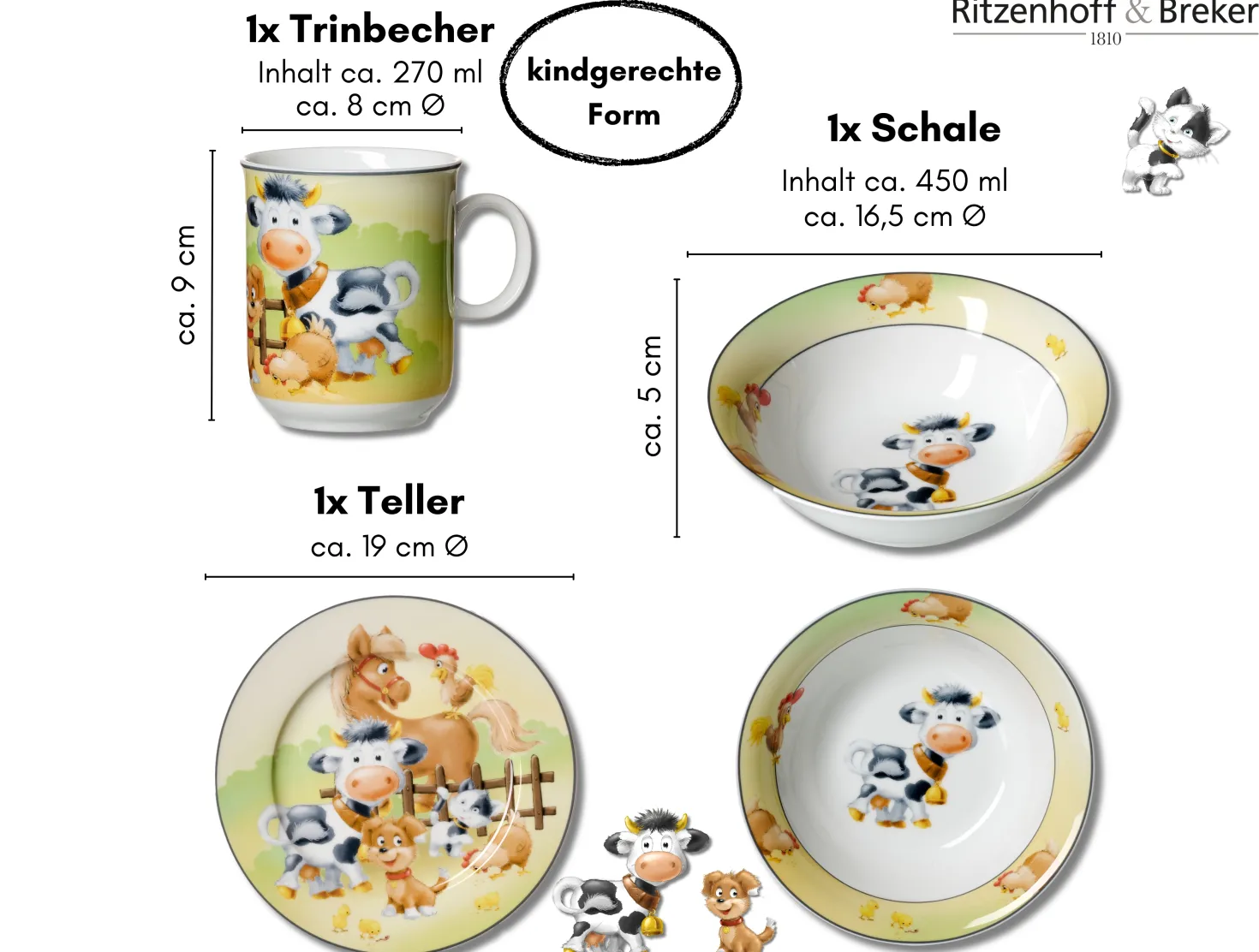 Kindergeschirr-Set Hoftiere | 3-teilig