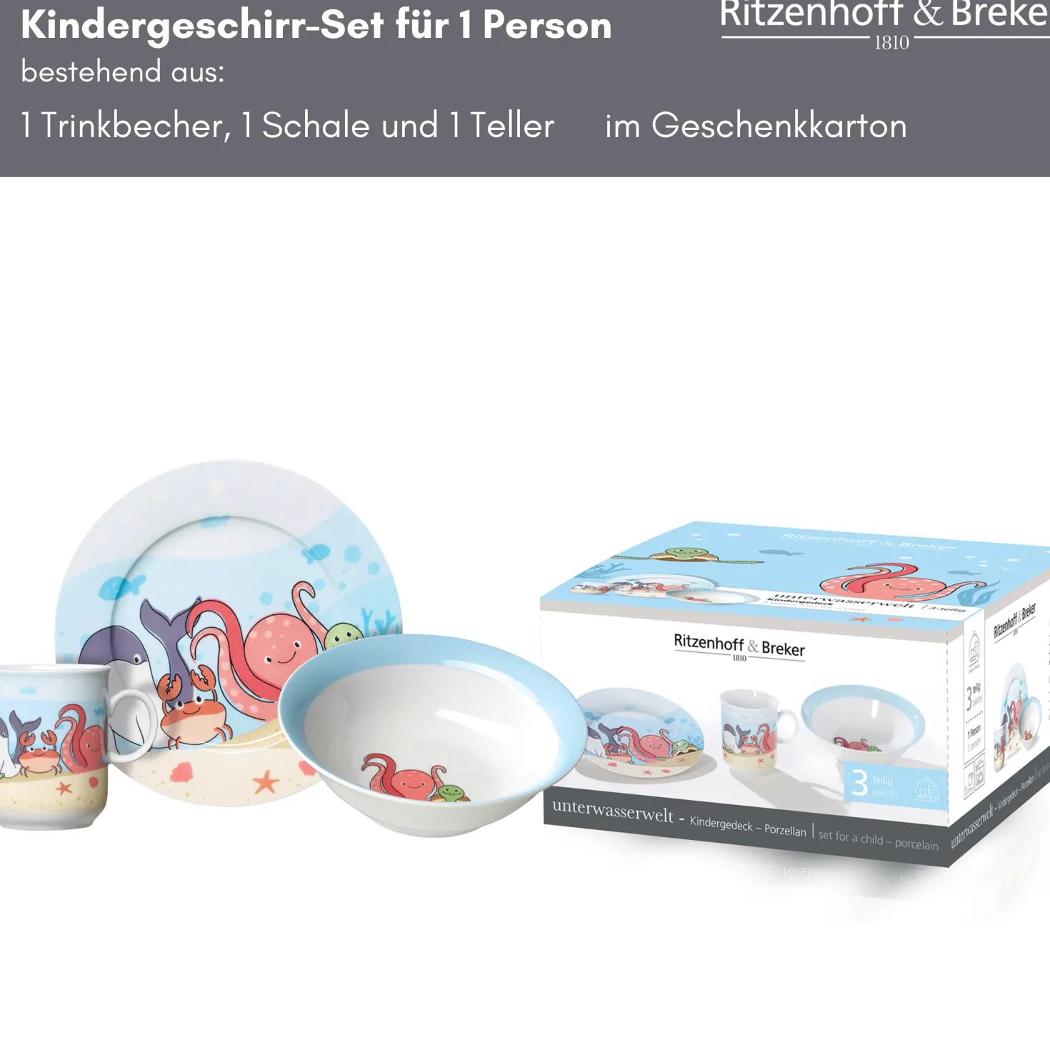 Kindergeschirr-Set Unterwasserwelt | 3-teilig