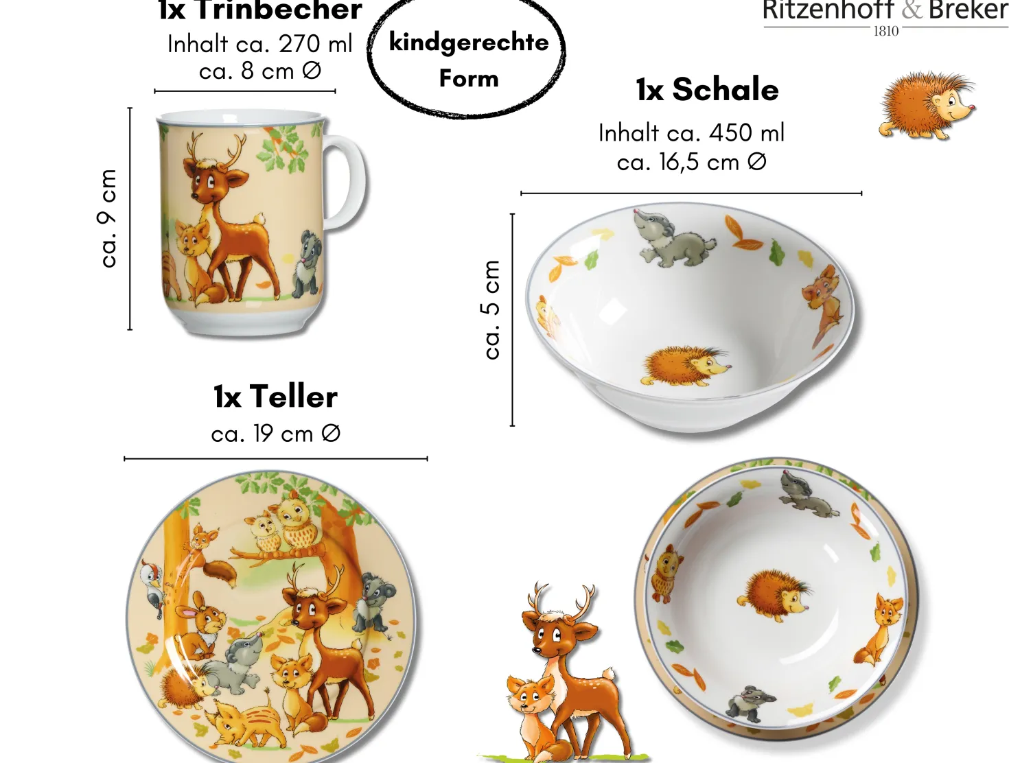 Kindergeschirr-Set Waldtiere | 3-teilig