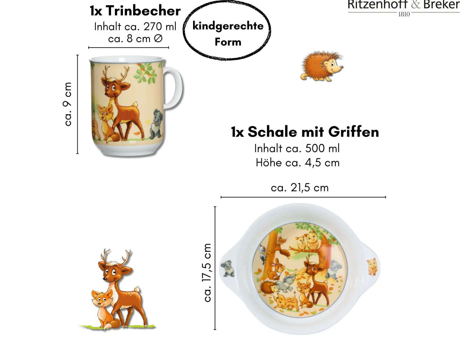 Kindergeschirr-Set Waldtiere | 2-teilig