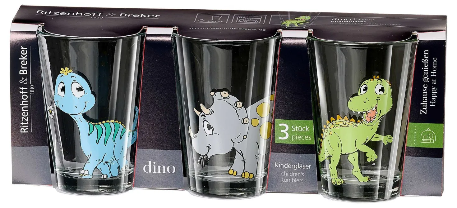 Kindergläser-Set Dino | 3-teilig | 200 ml