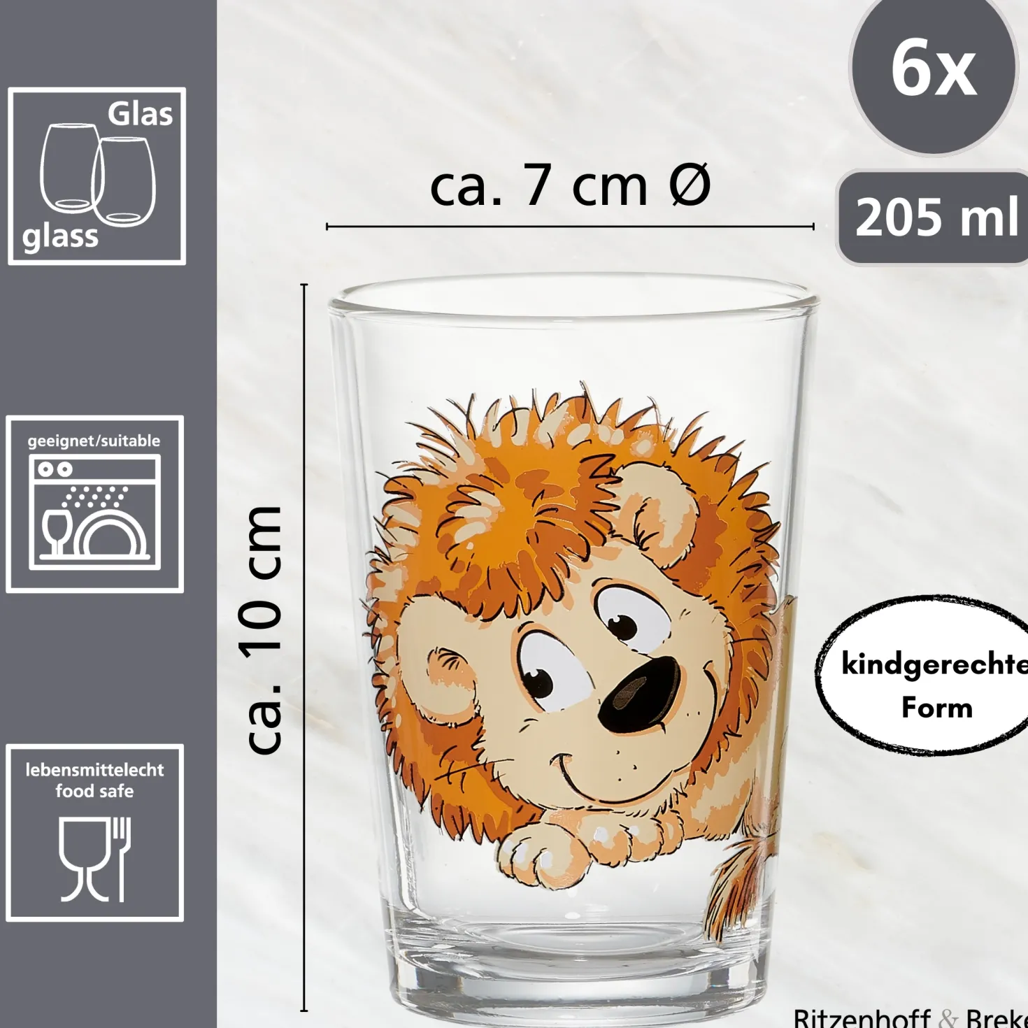 Kindergläser-Set Happy Zoo | 6-teilig | 205 ml
