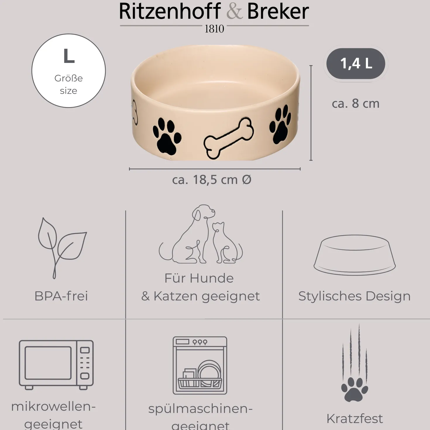 Napf Mika Dog | 1,4 Liter | beige