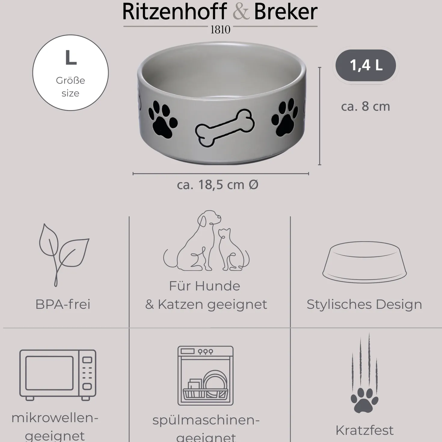 Napf Mika Dog | 1,4 Liter | grau
