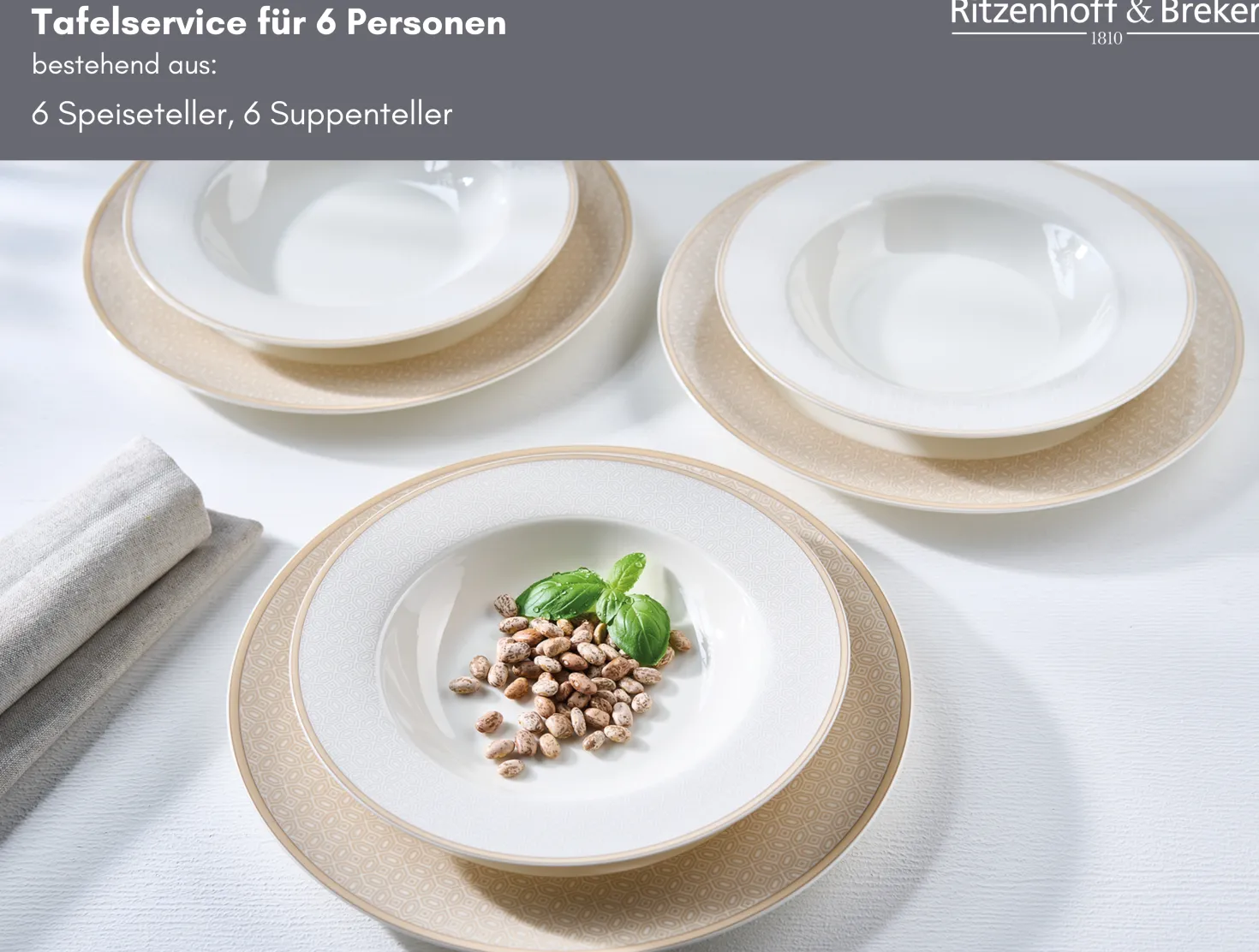 Tafelservice Geo | 12-teilig | beige